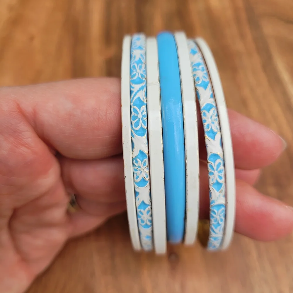 Vintage stacked blue and white bangle set